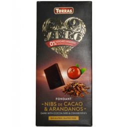 Ciocolata neagra 52%cacao nibs merisoare fara zahar 125g - TORRAS