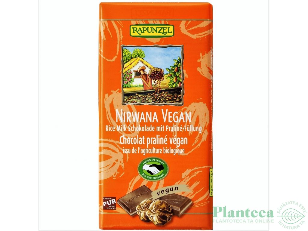 Ciocolata vegana lapte_orez praline Nirwana eco 100g - RAPUNZEL