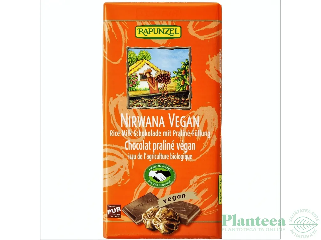 Ciocolata vegana lapte_orez praline Nirwana eco 100g - RAPUNZEL
