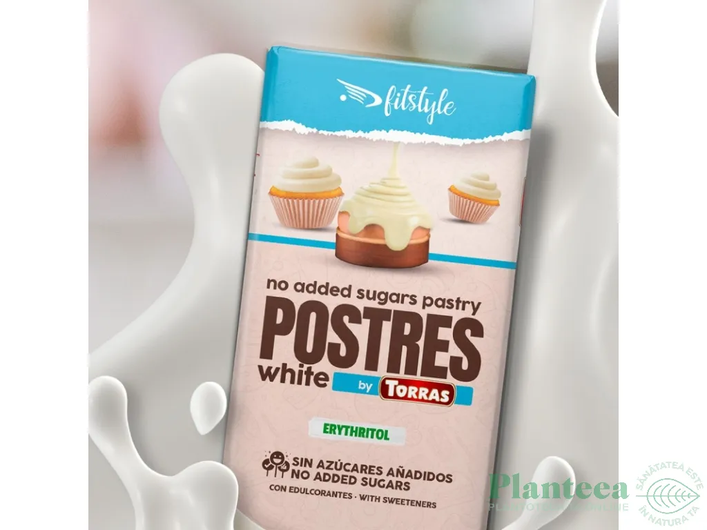 Ciocolata alba pentru prajituri eritritol stevia fara zahar fara gluten 200g - FITSTYLE