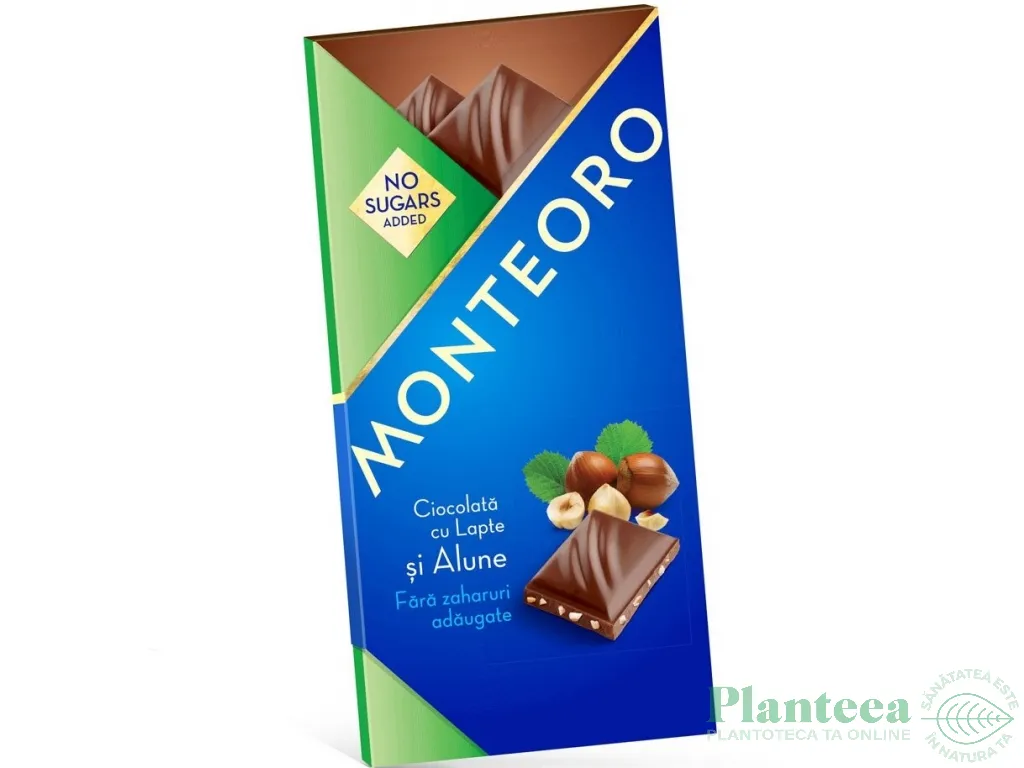 Ciocolata lapte cu alune fara zahar 90g - MONTEORO