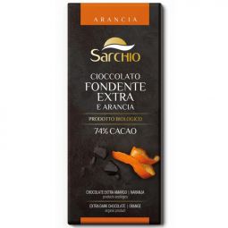 Ciocolata neagra fondanta 74%cacao extra portocala eco 80g - SARCHIO