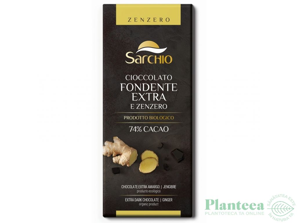 Ciocolata neagra fondanta 74%cacao extra ghimbir eco 80g - SARCHIO