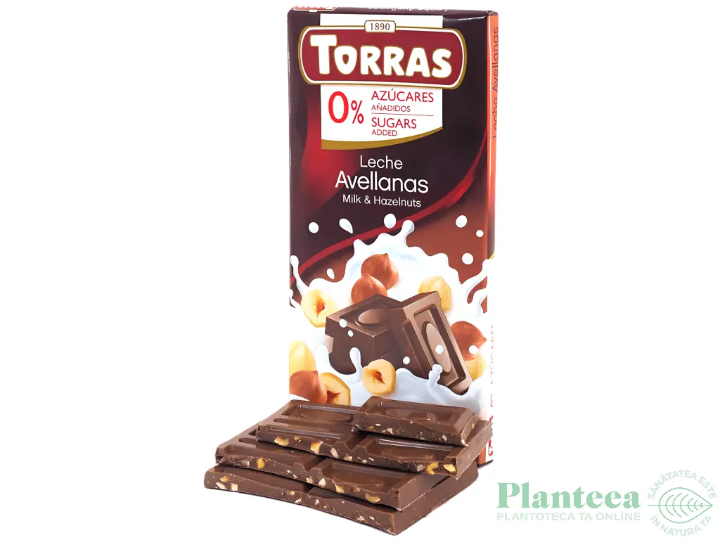 Ciocolata lapte cu alune fara zahar fara gluten 75g - TORRAS