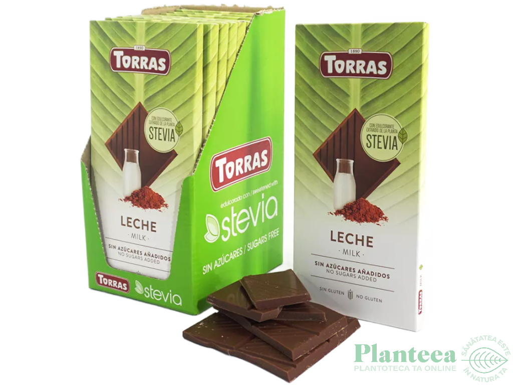 Ciocolata lapte integral fara zahar fara gluten Stevia 100g - TORRAS