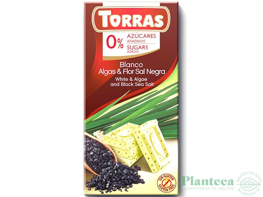 Ciocolata alba alge sare neagra fara zahar fara gluten 75g - TORRAS