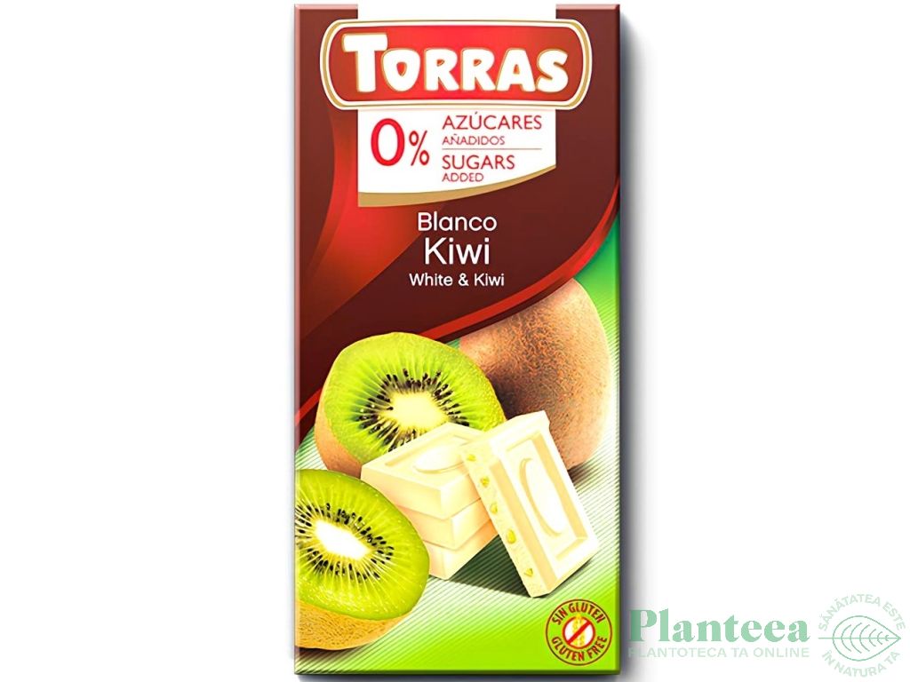 Ciocolata alba kiwi fara zahar fara gluten 75g - TORRAS