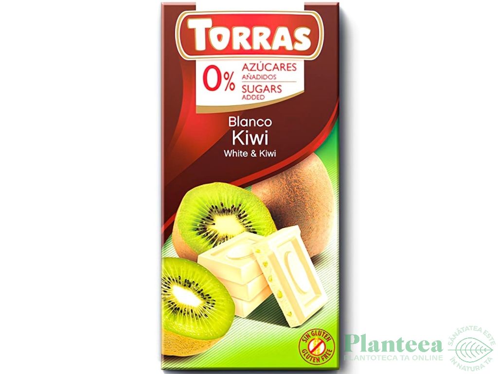 Ciocolata alba kiwi fara zahar fara gluten 75g - TORRAS
