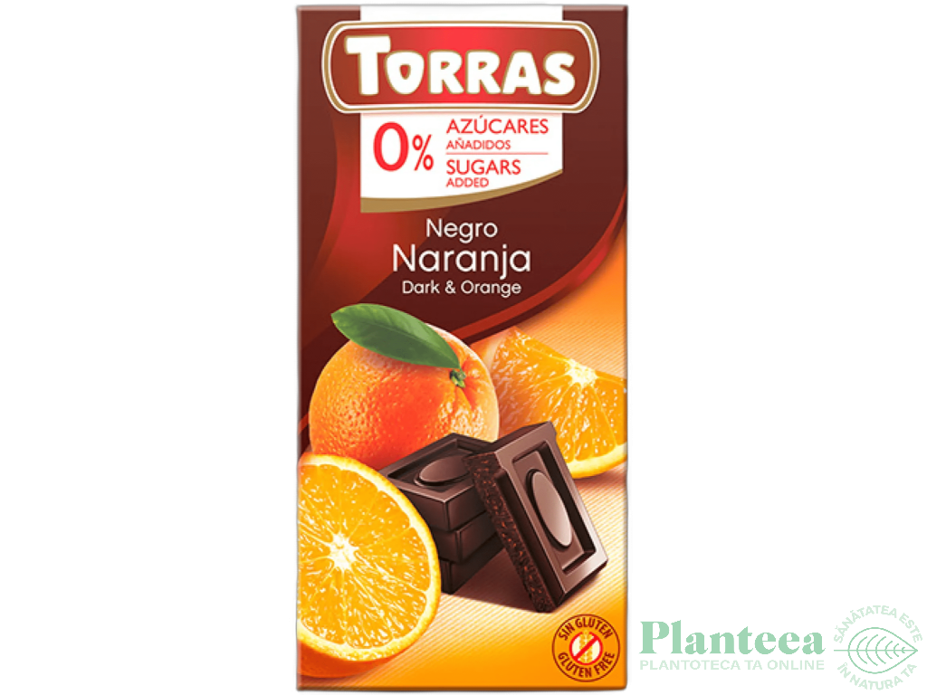 Ciocolata neagra 52%cacao portocala fara zahar fara gluten 75g - TORRAS
