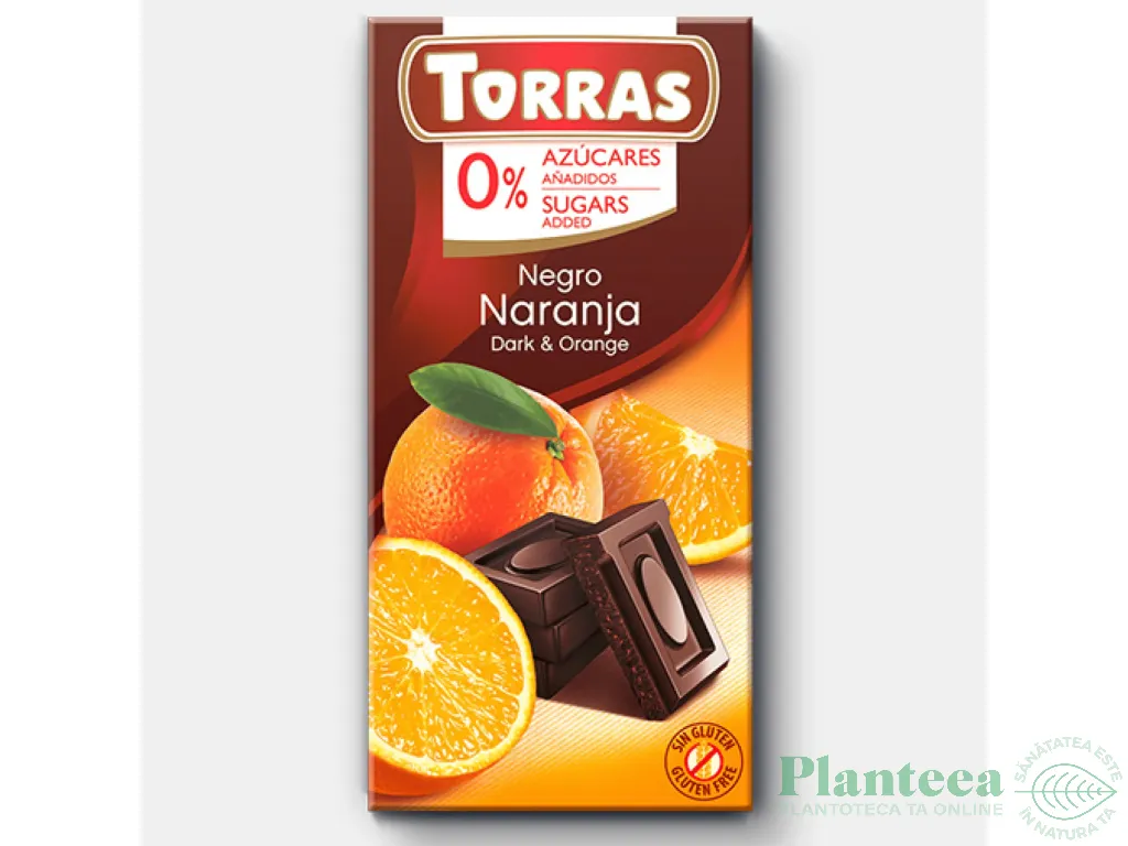 Ciocolata neagra 52%cacao portocala fara zahar fara gluten 75g - TORRAS