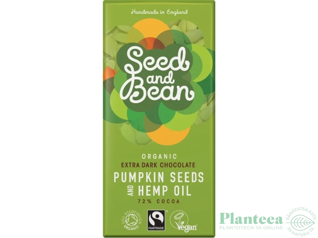 Ciocolata neagra 72% seminte dovleac ulei canepa eco 85g - SEED&BEAN