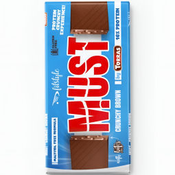 Ciocolata lapte crunchy brown 16% proteine soia fara zahar fara gluten Must 100g - FITSTYLE