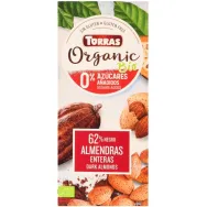 Ciocolata neagra 62%cacao migdale intregi fara zahar fara gluten bio 150g - TORRAS