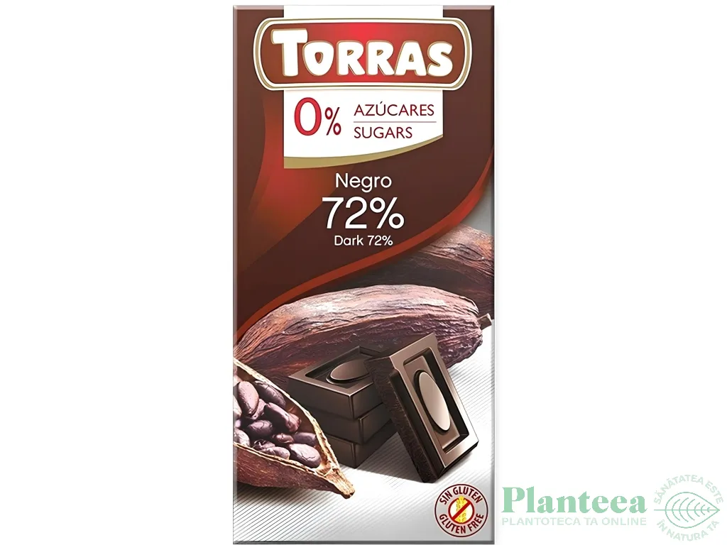 Ciocolata neagra 72%cacao fara zahar fara gluten 75g - TORRAS