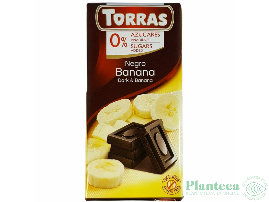 Ciocolata neagra 52%cacao banane fara zahar fara gluten 75g - TORRAS