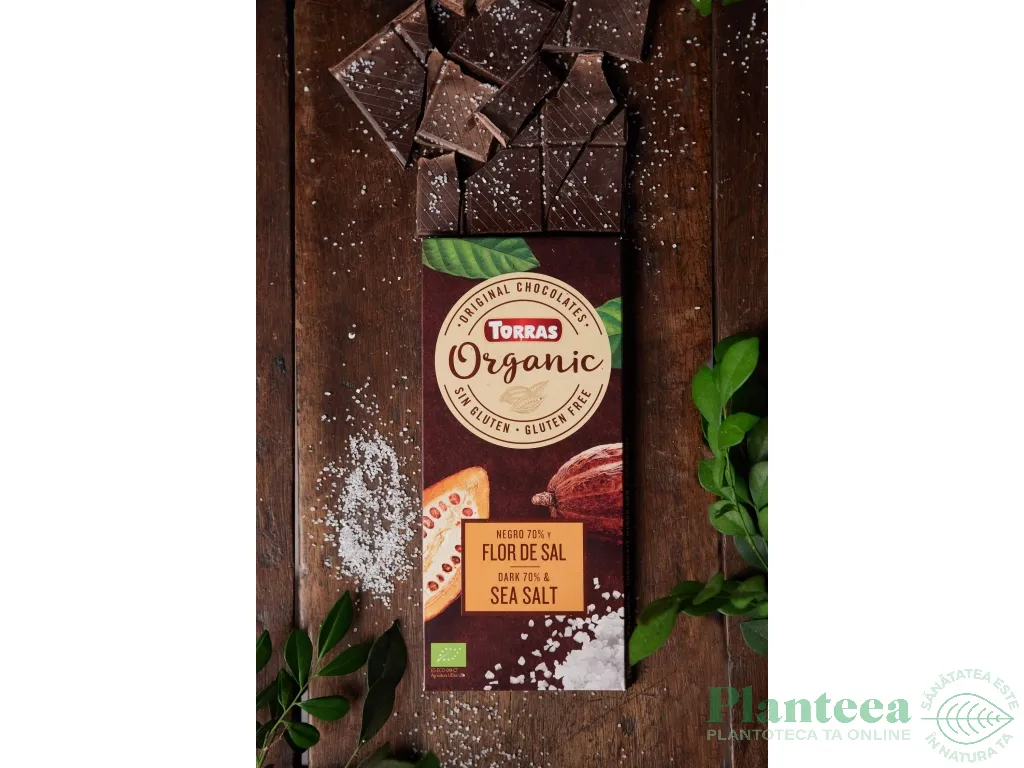 Ciocolata neagra 70%cacao sare mare fara gluten bio 100g - TORRAS