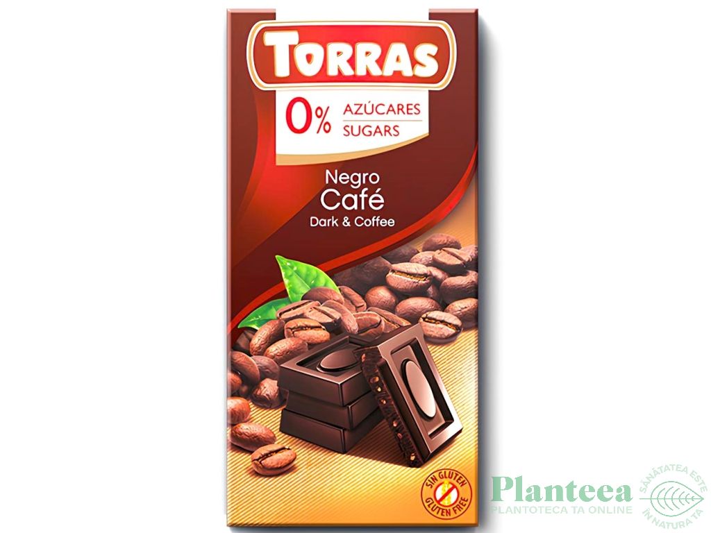 Ciocolata neagra 54%cacao cafea fara zahar fara gluten 75g - TORRAS