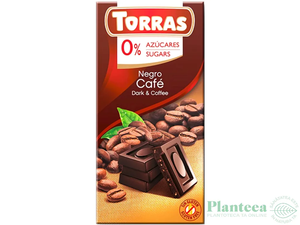 Ciocolata neagra 54%cacao cafea fara zahar fara gluten 75g - TORRAS