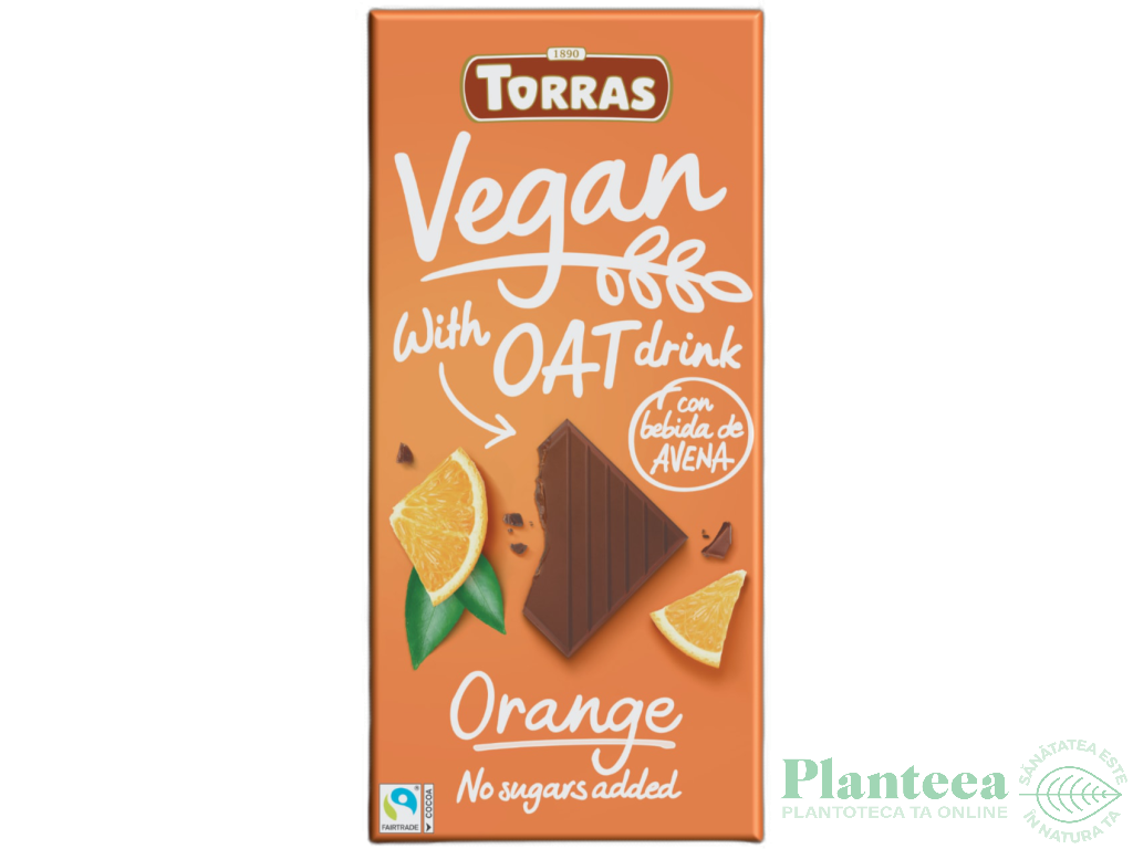 Ciocolata vegana lapte_ovaz portocala fara zahar fara gluten 100g - TORRAS
