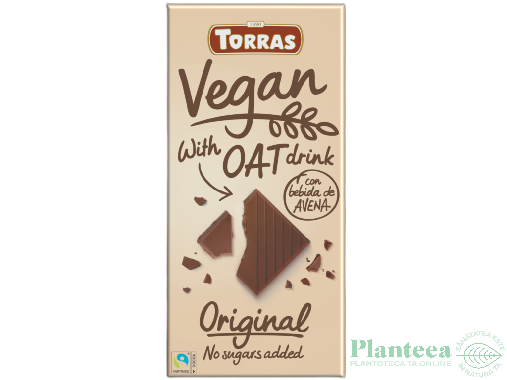 Ciocolata vegana lapte_ovaz original fara zahar fara gluten 100g - TORRAS