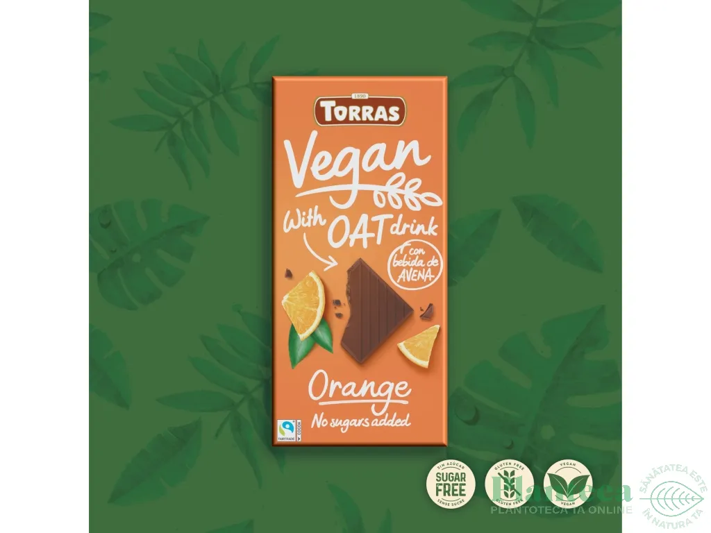 Ciocolata vegana lapte_ovaz portocala fara zahar fara gluten 100g - TORRAS