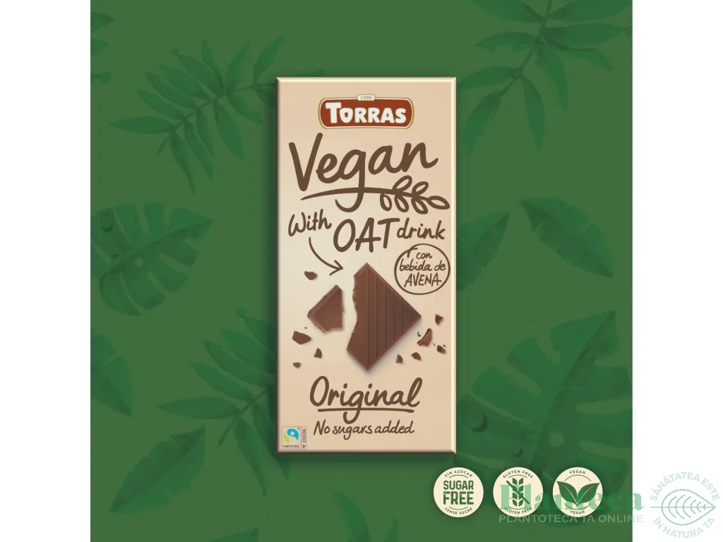 Ciocolata vegana lapte_ovaz original fara zahar fara gluten 100g - TORRAS