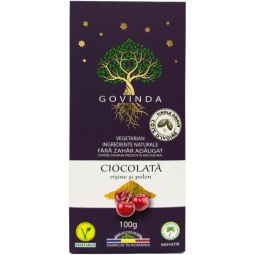 Ciocolata vegetariana 72%cacao visine polen fara zahar 100g - GOVINDA