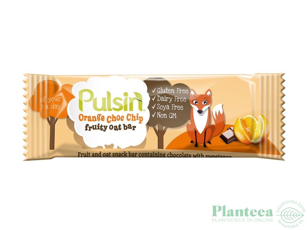 Baton fructe ovaz portocale chipsuri ciocolata copii 25g - PULSIN