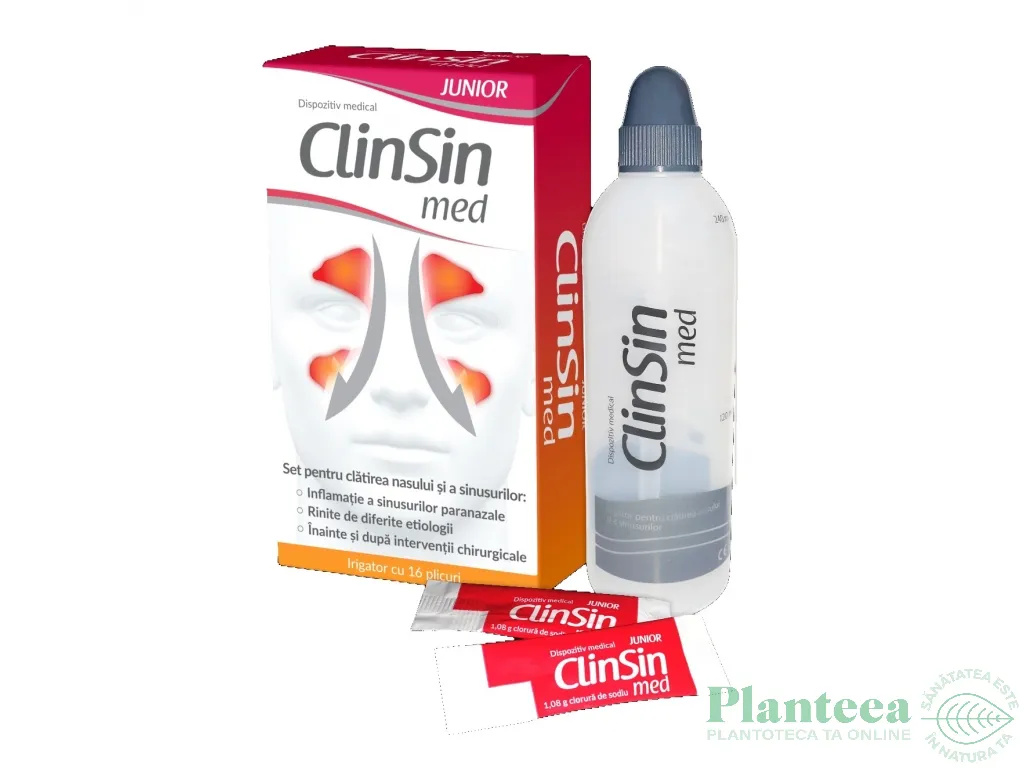 Kit clatire sinusuri ClinSin Med junior [irigator+16pl] 2b - NATUR PRODUKT