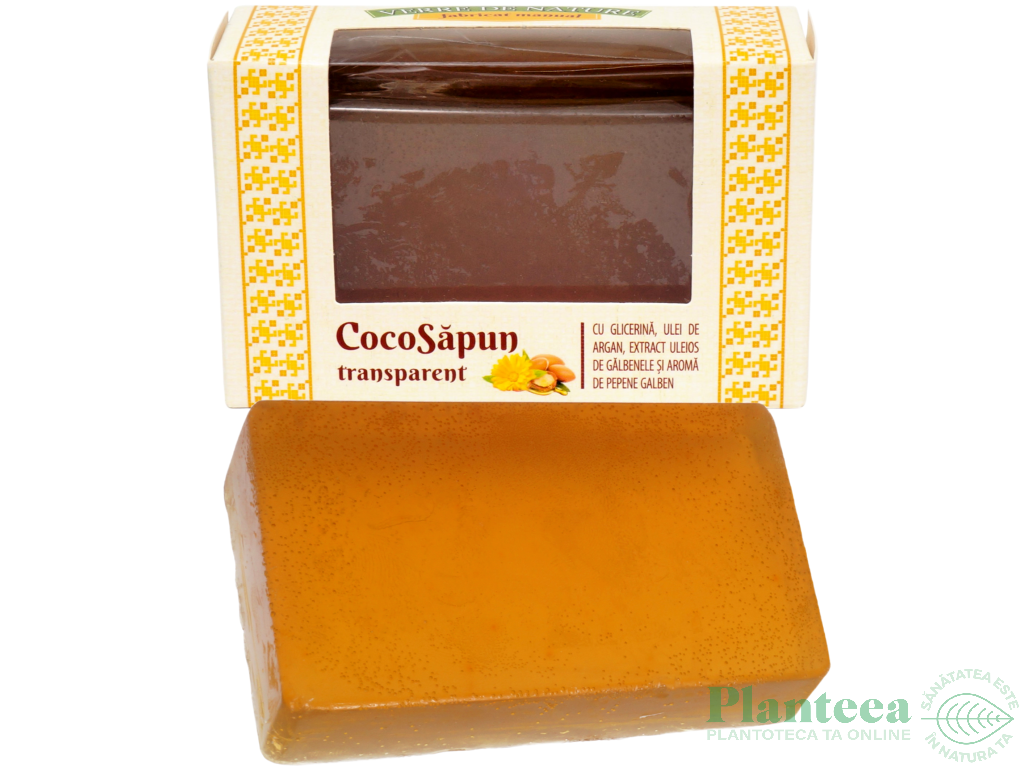 Sapun transparent Coco argan galbenele aroma pepene galben 100g - VERRE DE NATURE