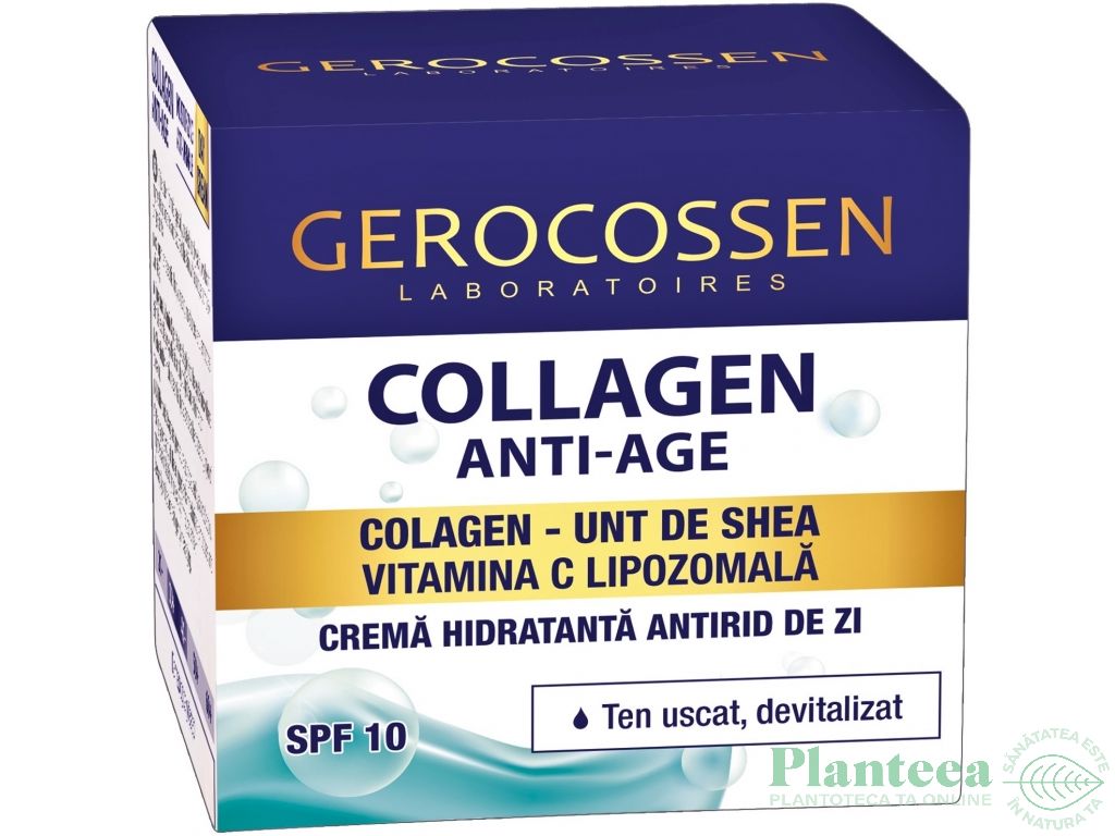 Crema zi antirid hidratanta ten uscat devitalizat spf10 Collagen AntiAge 50ml - GEROCOSSEN