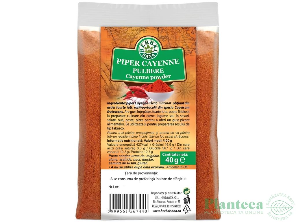 Condiment piper cayenne pulbere 40g - HERBAL SANA