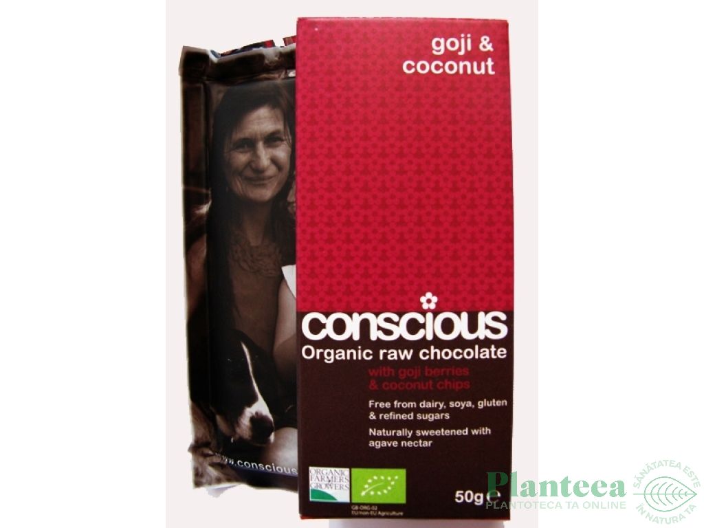 Ciocolata neagra 70% Goji Coconut raw eco 50g - CONSCIOUS