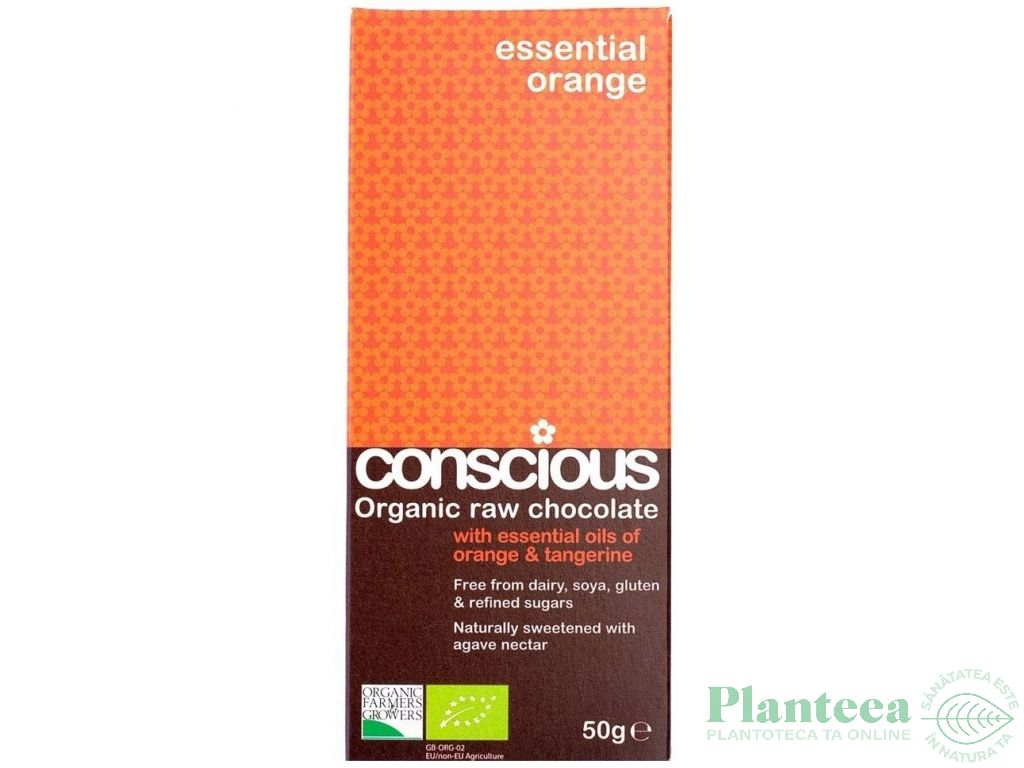 Ciocolata neagra 65% Essential Orange raw eco 50g - CONSCIOUS