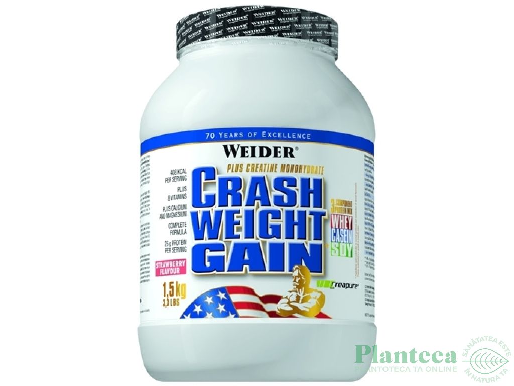 Pulbere Crash Weight Gain capsuni 1,5kg - WEIDER
