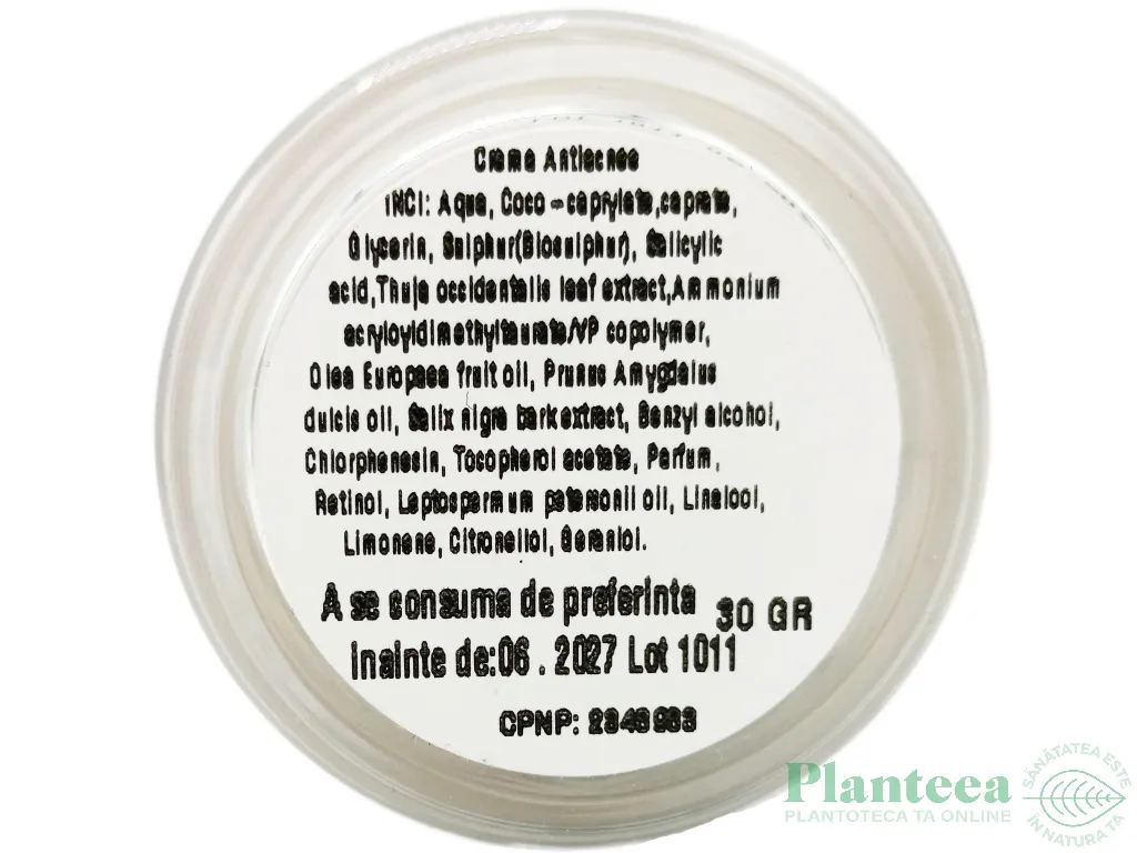 Crema antiacnee tuia salcie sulf ulei masline 30g - CHARME