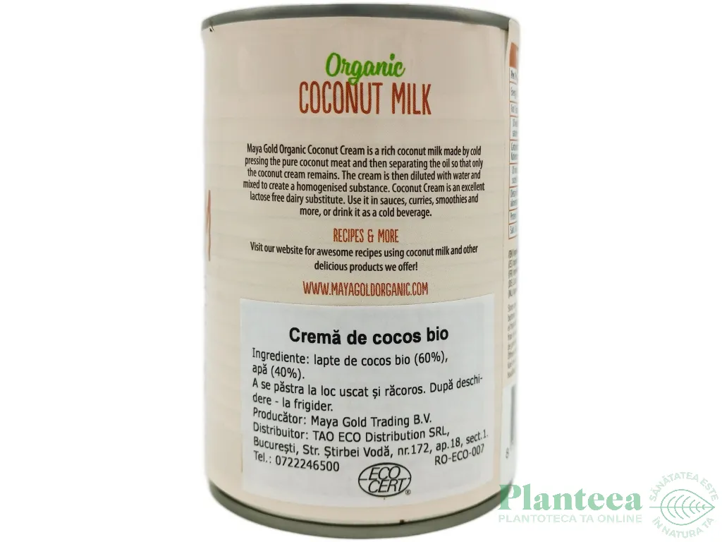 Crema cocos eco 400ml - MAYA GOLD