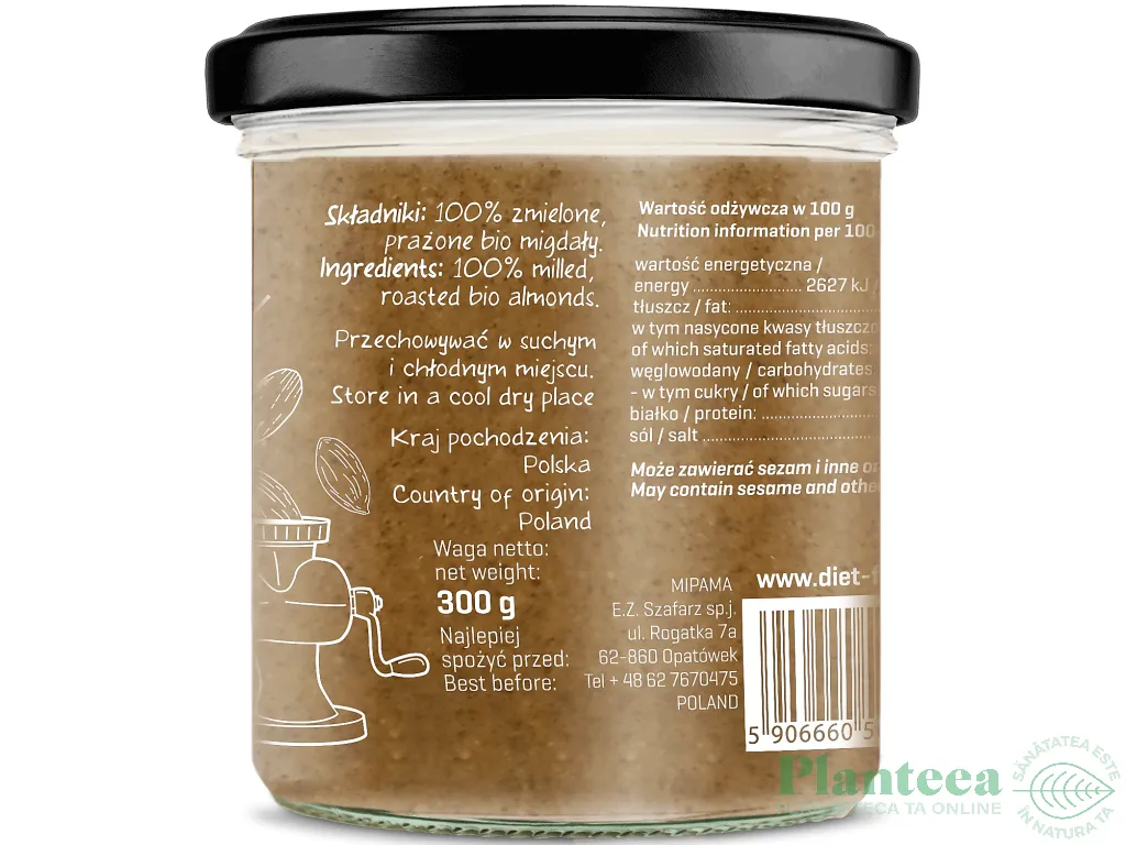 Crema migdale intregi bio 300g - DIET FOOD