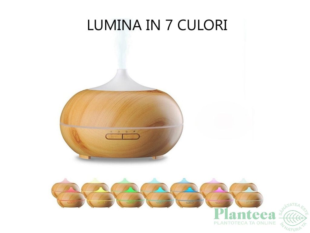 Difuzor ultrasonic aromaterapie multicolor Vulcano lemn gri cu telecomanda 550ml - ECOTERAPIA