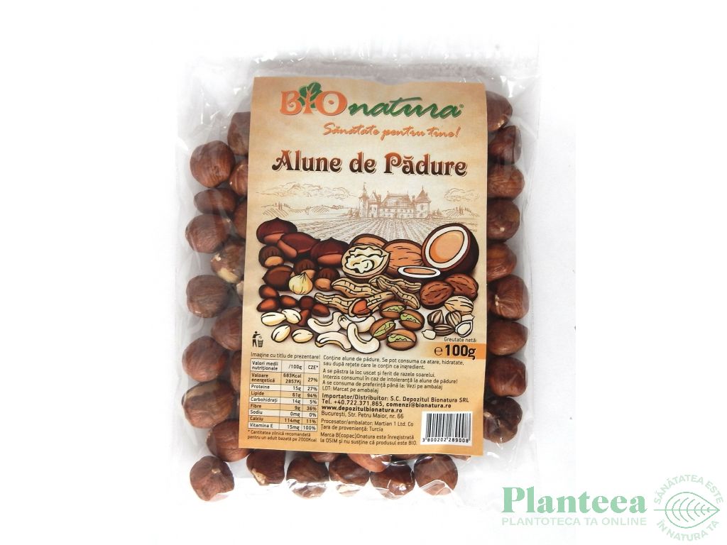 Alune padure crude intregi 100g - BIONATURA