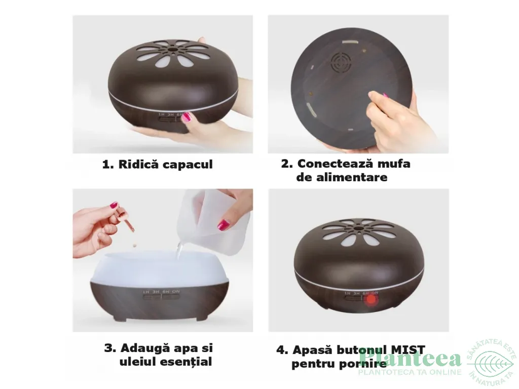 Difuzor ultrasonic aromaterapie multicolor Blessing Dew lemn natur cu telecomanda 550ml - ECOTERAPIA