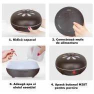 Difuzor ultrasonic aromaterapie multicolor Blessing Dew lemn natur cu telecomanda 550ml - ECOTERAPIA