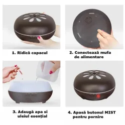 Difuzor ultrasonic aromaterapie multicolor Blessing Dew lemn natur cu telecomanda 550ml - ECOTERAPIA