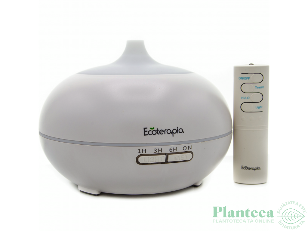 Difuzor ultrasonic aromaterapie multicolor Vulcano alb pur cu telecomanda 550ml - ECOTERAPIA