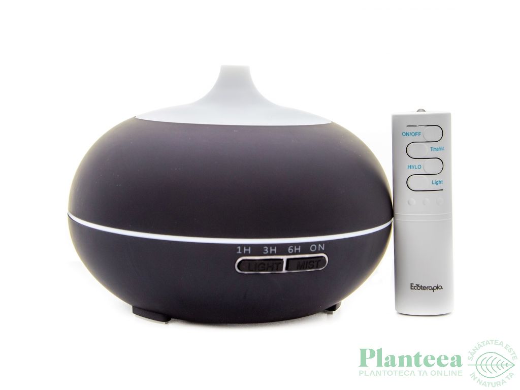 Difuzor ultrasonic aromaterapie multicolor Vulcano negru pur cu telecomanda 550ml - ECOTERAPIA