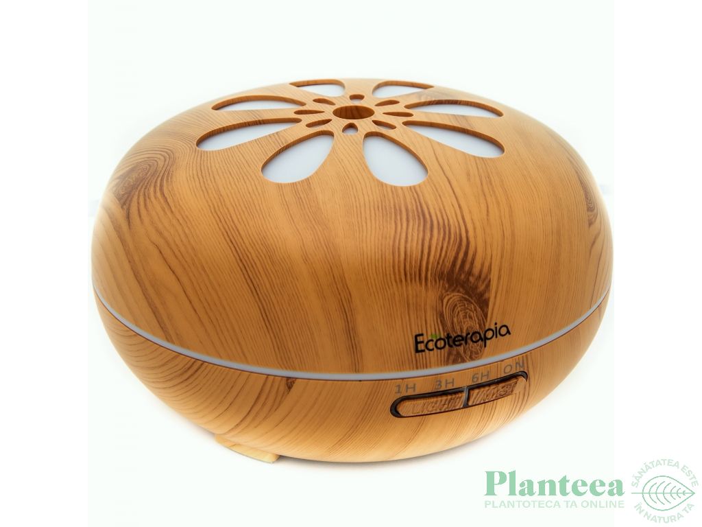Difuzor ultrasonic aromaterapie multicolor Blessing Dew lemn natur cu telecomanda 550ml - ECOTERAPIA