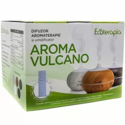 Difuzor ultrasonic aromaterapie multicolor Vulcano lemn natur cu telecomanda 550ml - ECOTERAPIA