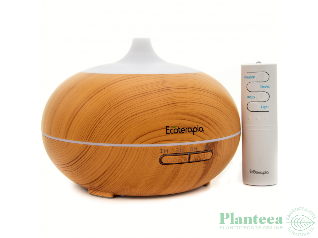 Difuzor ultrasonic aromaterapie multicolor Vulcano lemn natur cu telecomanda 550ml - ECOTERAPIA