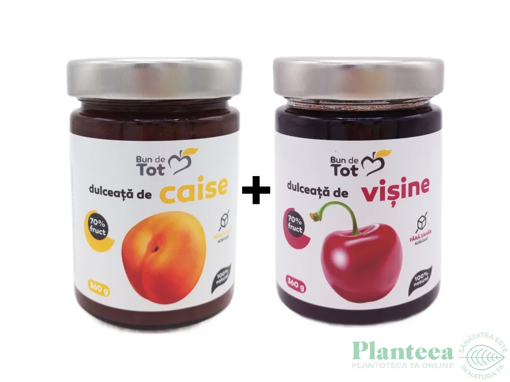 Set 2 Dulceturi [Visine+Caise] fara zahar 2x360g - BUN DE TOT