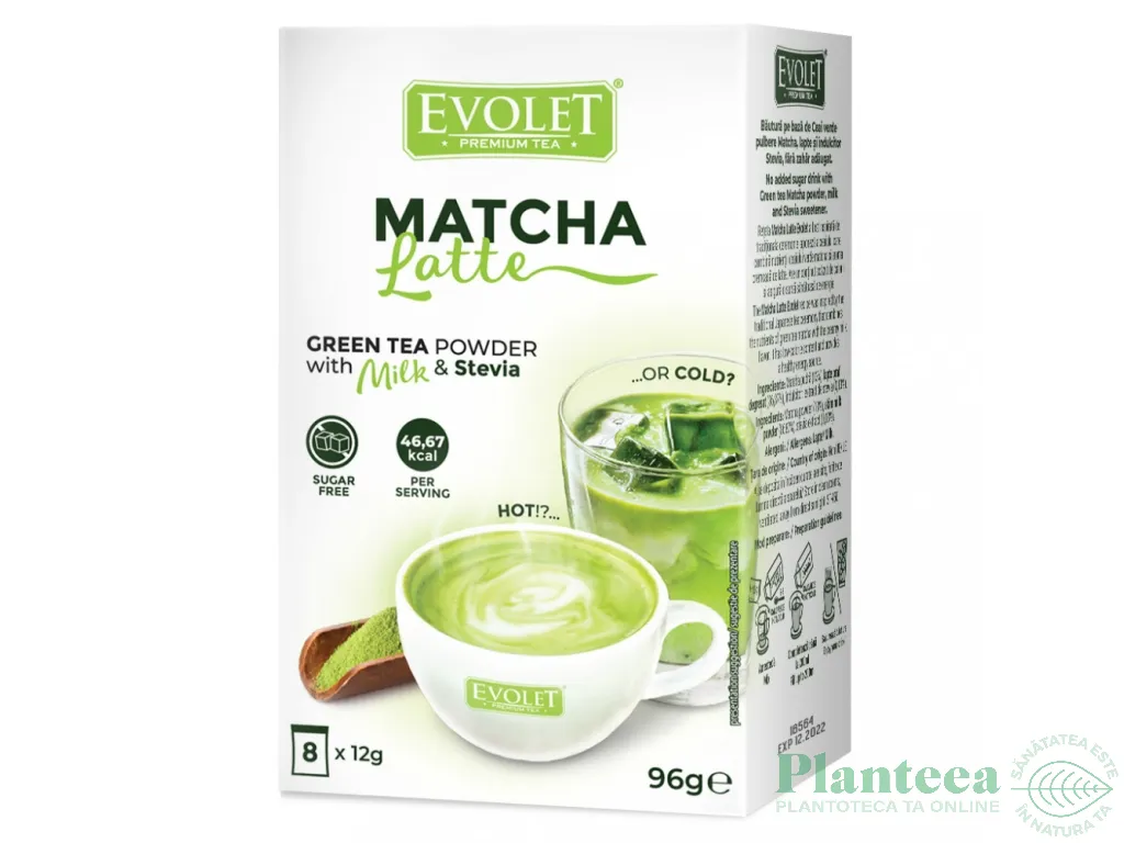 Latte instant matcha stevia plicuri 8x12g - EVOLET